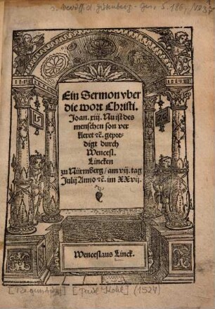 Ein Sermon vber die wort Christi. Joan. xiij. Nu ist des menschen son verkleret [et]c.