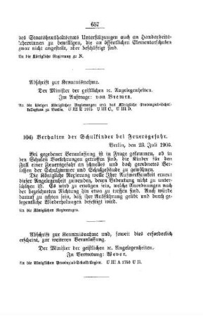 Verhalten der Schulkinder bei Feuersgefahr : [E. Öffentliches Volksschulwesen]