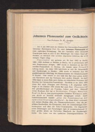 Johannes Pfannenstiel zum Gedächtnis.