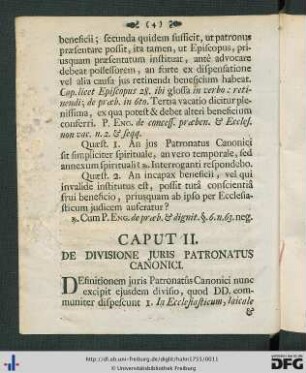 Caput II. De Divisione Juris Patronatus Canonici.