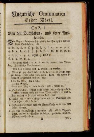 Ungarische Grammatica Erster Theil.
