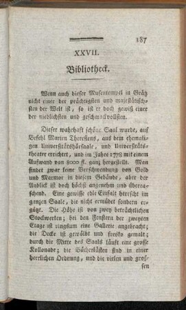 XXVII. Bibliotheck
