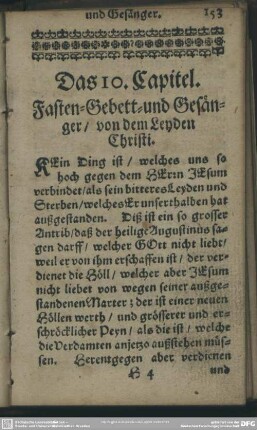 Das 10. Capitel. Fasten-Gebett- und Gesänger, von dem Leyden Christi