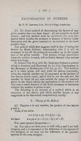 Factorisation of numbers.
