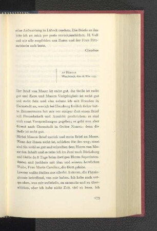 An Herder Wandsbeck, den 18. November 1775