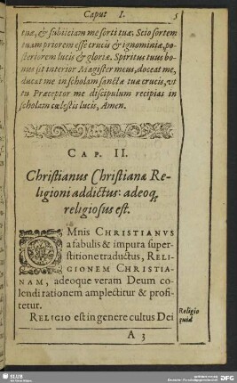 Cap. II. Christianus Christianae Religioni addictus: adeoq[ue] religiosus est