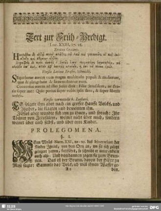 Text zur Früh-Predigt. Luc. XXIII, 27. 28