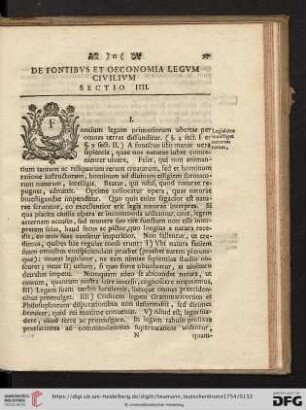 De Fontibus et oeconomia legum civilum. Sectio IIII.