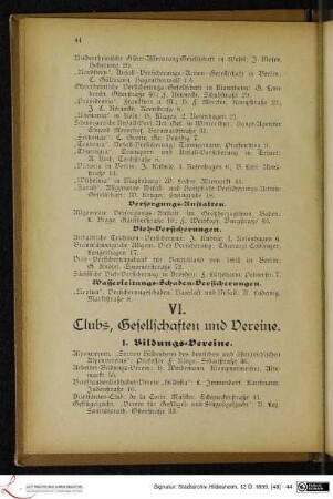 VI. Clubs, Gesellschaften und Vereine.