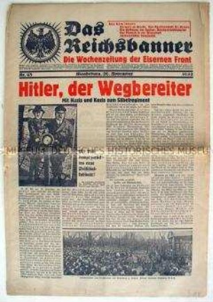 Wochenzeitung "Das Reichsbanner" zum Kampf der Eisernen Front gegen die faschistische Gefahr