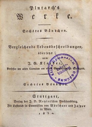 Plutarch's Werke, 6. Vergleichende Lebensbeschreibungen ; 6