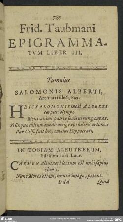 Frid. Taubmani Epigrammatum Liber III.