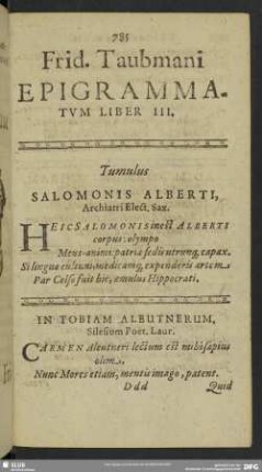 Frid. Taubmani Epigrammatum Liber III.