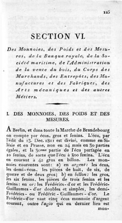 Section VI. Des Monnoies, des Poids et des Mesures [...]