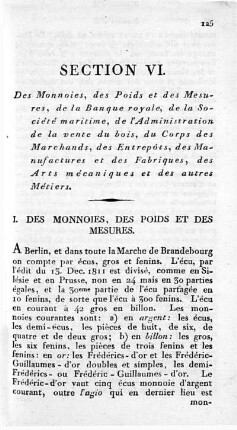 Section VI. Des Monnoies, des Poids et des Mesures [...]