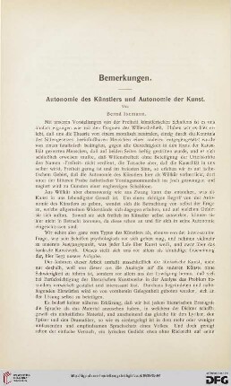 Autonomie des Künstlers und Autonomie der Kunst
