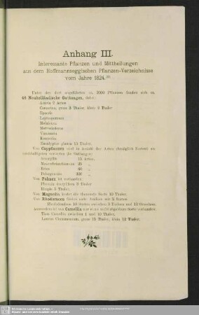 Anhang III. Interessante Pflanzen und Mittheilungen aus dem Hoffmannseggischen Pflanzen-Verzeichnisse vom Jahre 1824