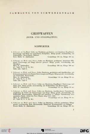 Griffwaffen (Hieb- und Stosswaffen) (Nr. 1-484)