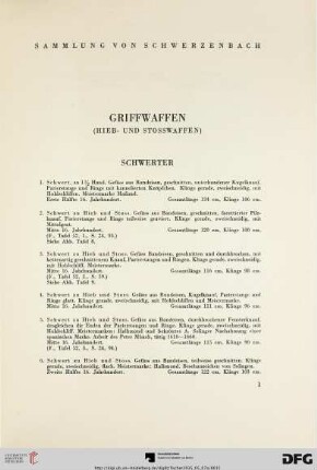 Griffwaffen (Hieb- und Stosswaffen) (Nr. 1-484)