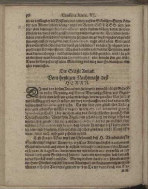Der Sechste Articul. Vom heyligen Nachtmahl des Herrn.