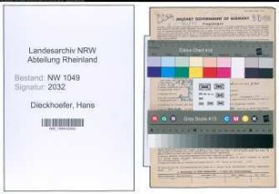 Entnazifizierung Hans Dieckhoefer , geb. 25.04.1888 (Lehrer)