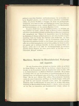 Maschinen, Material für Eisenbahnbedarf, Werkzeuge und Apparate