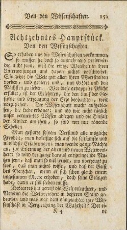 Achtzehntes Hauptstück. Von den Wissenschaften.