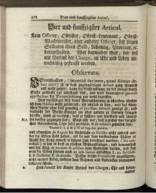 Vier und funffzigster Articul. Kein Officier, Obrister, Obrist-Leutenenat, Obrist-Wachtmeister, oder anderer Officier,soll seinen Soldaten ihren Sold ... vorenthalten ...