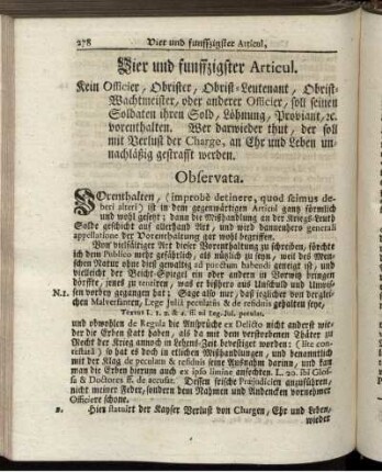 Vier und funffzigster Articul. Kein Officier, Obrister, Obrist-Leutenenat, Obrist-Wachtmeister, oder anderer Officier,soll seinen Soldaten ihren Sold ... vorenthalten ...
