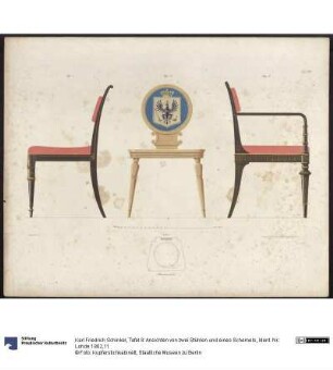 Tafel 8: Ansichten von zwei Stühlen und eines Schemels