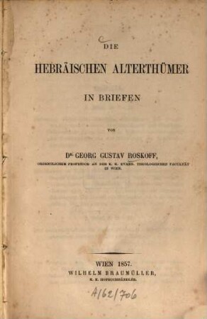 Die hebräischen Alterthümer [Altertümer] in Briefen