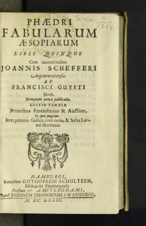 Phaedri Fabularum Aesopiarum Libri Quinque