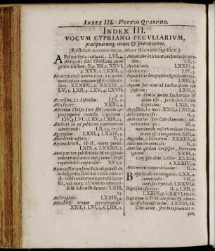 Index III. Vocum Cypriano Peculiarium [...]