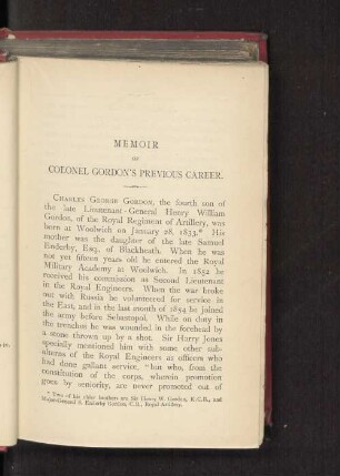 Memoir of Colonel Gordon's Previous Career.