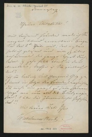 Brief an Elisabeth Gurlitt