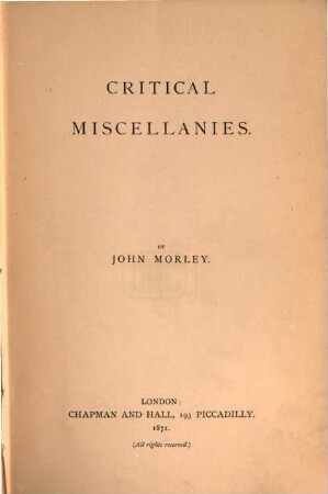 Critical miscellanies, 1. [First series]