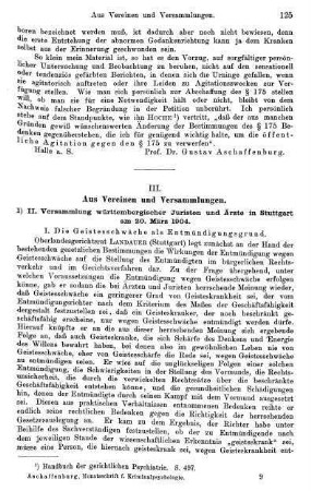 125-130, II. Versammlung württembergischer Juristen und Ärzte in Stuttgart am 20. März 1904