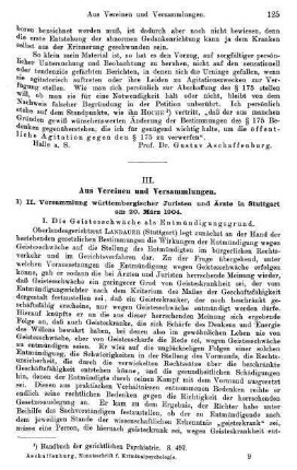 125-130, II. Versammlung württembergischer Juristen und Ärzte in Stuttgart am 20. März 1904