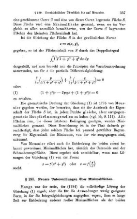 § 190. Neuere Untersuchungen über Minimalflächen.