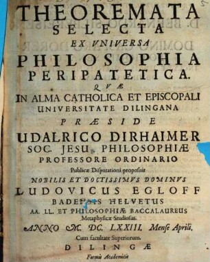 Theoremata Selecta Ex Universa Philosophia Peripatetica