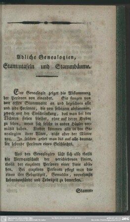 Adliche Genealogien, Stammtafeln und Stammbäume