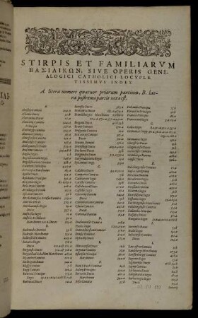 Stirpis Et Familiarum Βασιλικων, Sive Operis Genealogici Catholici Locupletissimus Index.