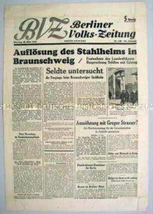 Berliner Volks-Zeitung zur Auflösung des Stahlhelm-Bundes in Braunschweig