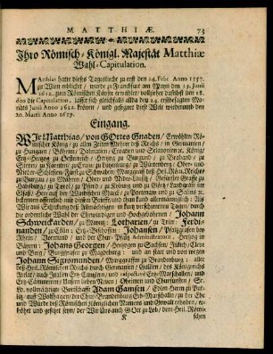 Ihro Römisch-Königl. Majestät Matthiae Wahl-Capitulation