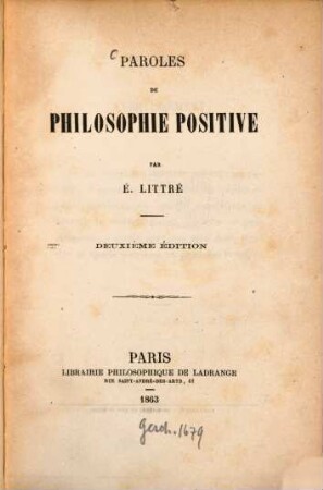 Paroles de philosophie positive par É. Littré