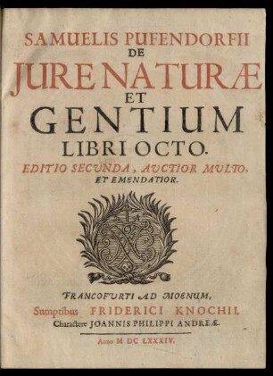 Samuelis Pufendorfii De Iure Naturae Et Gentium Libri Octo