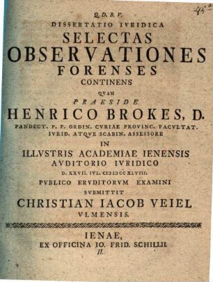 Dissertatio iuridica selectas observationes forenses continens, N. II.