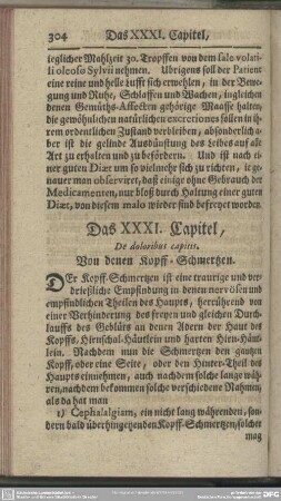 Das XXXI. Capitel, Von denen Kopff-Schmertzen