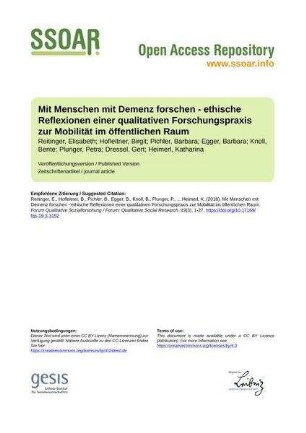 Mit Menschen mit Demenz forschen - ethische Reflexionen einer qualitativen Forschungspraxis zur Mobilität im öffentlichen Raum