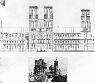 Laon, Kathedrale Notre-Dame, Aufriss der Südseite; Ansicht von SW